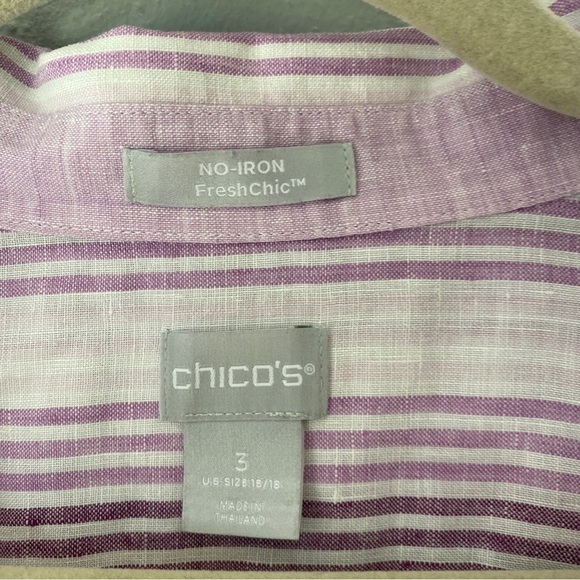 Chico’s Purple Striped Linen Button up Chico’s Size 3/ XL - Picture 5 of 8